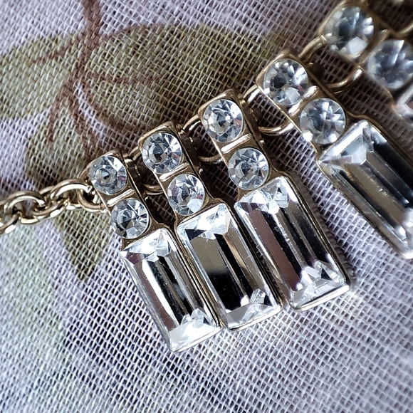 Crystal Clear Fat Baguette Mirror Finish Rhinestone Gold Tone Hardware Necklace - Picture 9 of 10